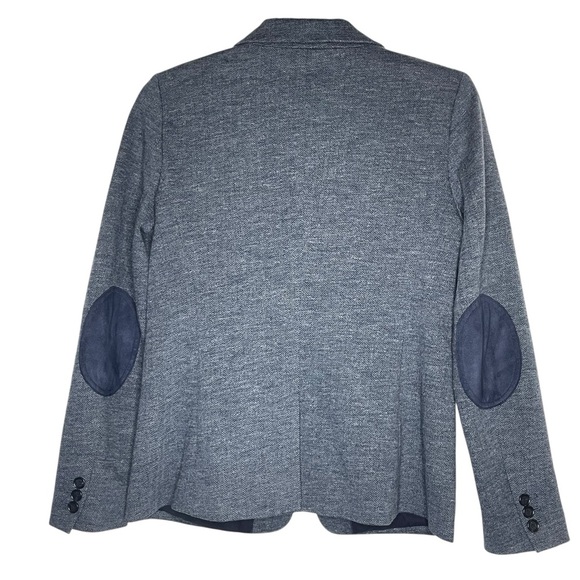 LOFT Blue/ Gray Herringbone Blazer with Navy Elbow Patches Size 6 - Picture 3 of 10